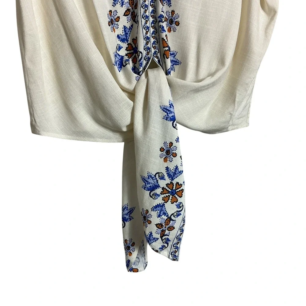 Max Studio Large Ivory Tie Front Flutter Sleeve Top V-Neck Boho Peasant NEW